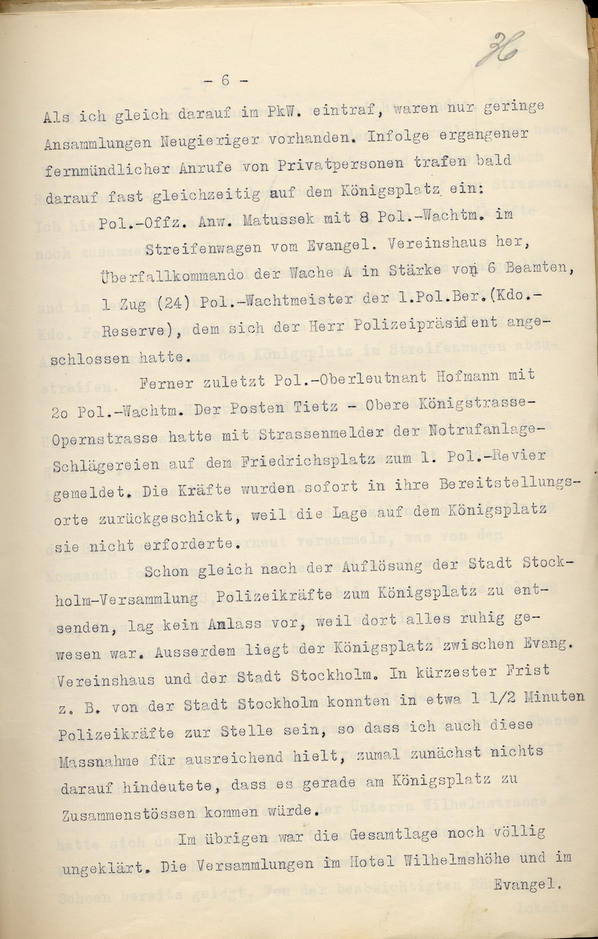 Bild zum Dokument Einsatzprotokoll des Kommandos der Schutzpolizei über die Erei