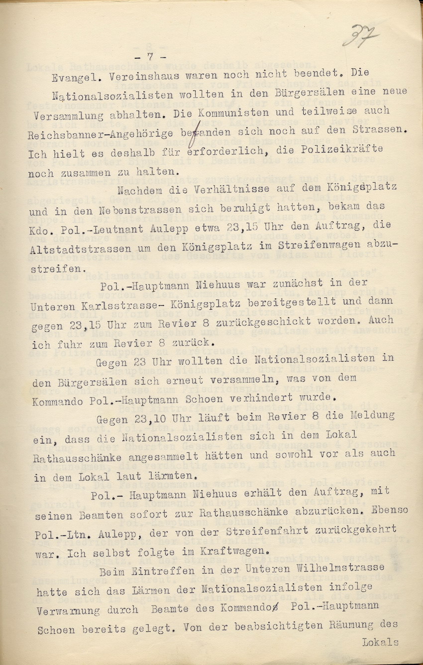 Bild zum Dokument Einsatzprotokoll des Kommandos der Schutzpolizei über die Erei