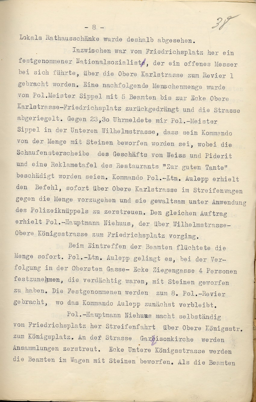 Bild zum Dokument Einsatzprotokoll des Kommandos der Schutzpolizei über die Erei