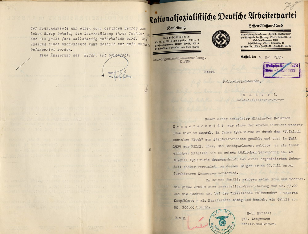 Bild zum Dokument Befürwortung einer Gnadenrente für die Witwe Messerschmidt dur