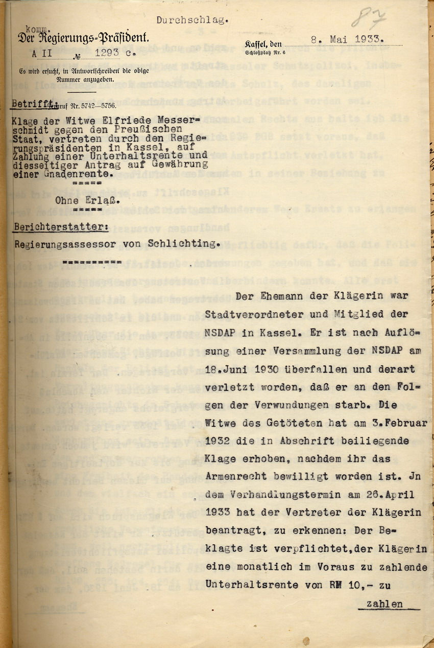 Bild zum Dokument Stellungnahme des Kommissarischen Regierungspräsidenten zur Za