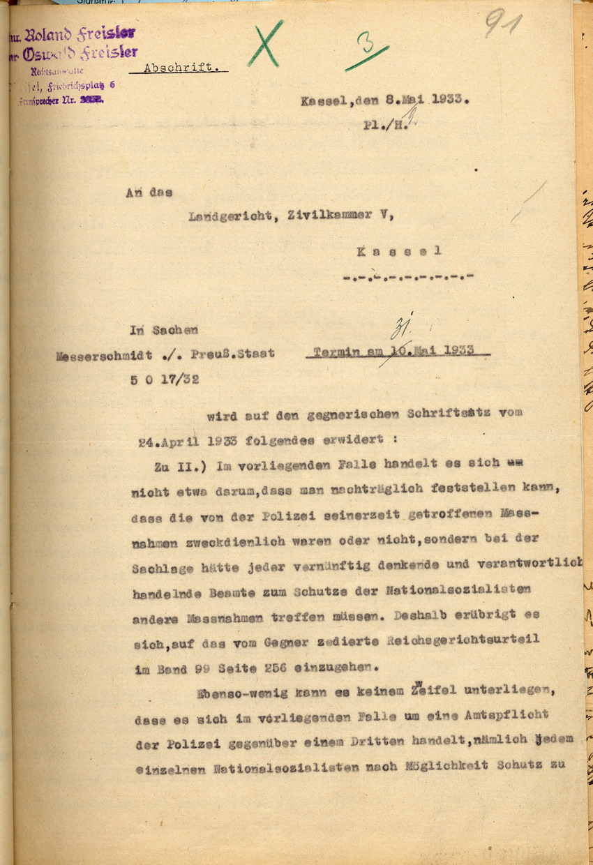 Bild zum Dokument Erwiderung der Anwälte Freisler auf den Schriftsatz des Rechts