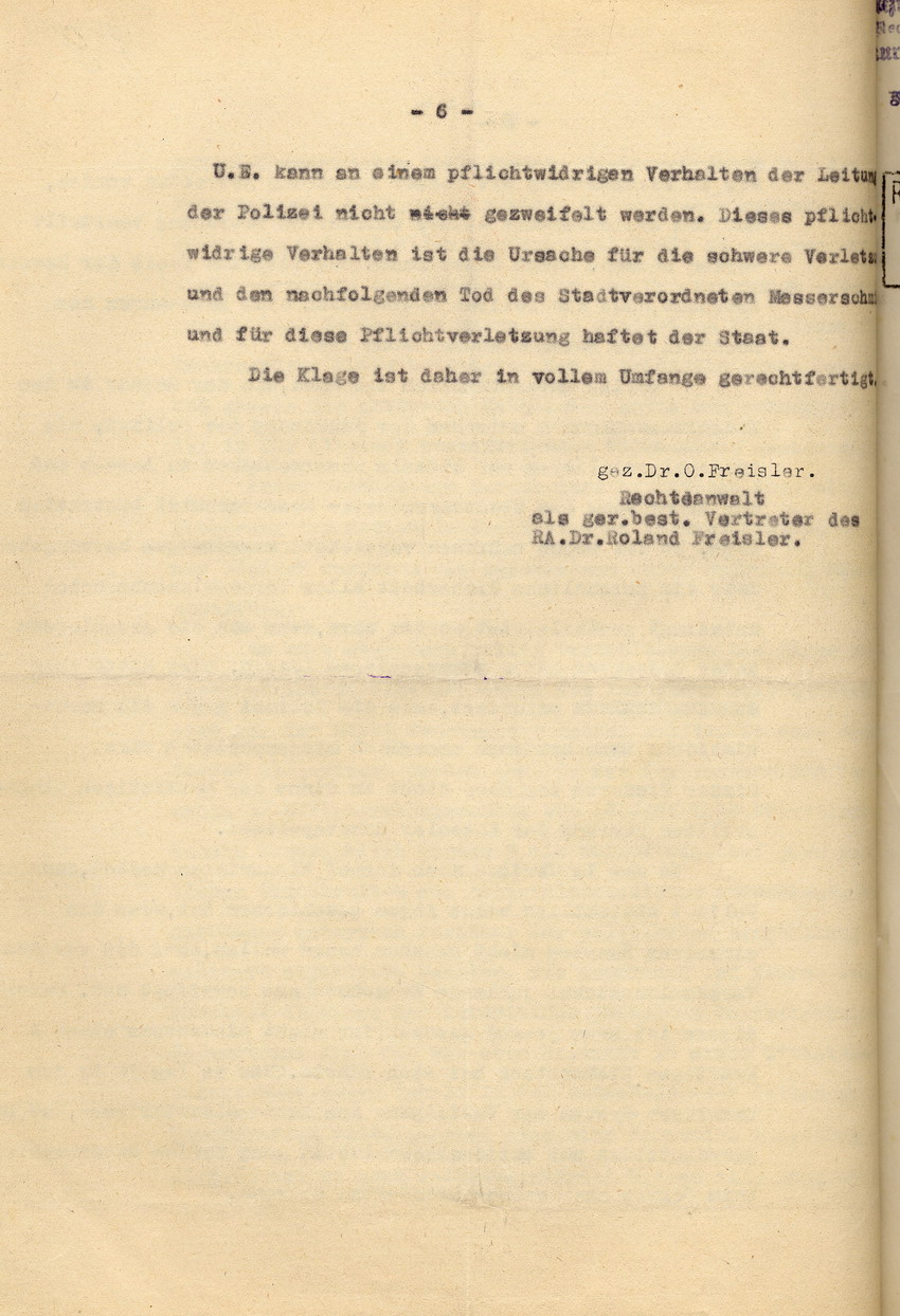 Bild zum Dokument Erwiderung der Anwälte Freisler auf den Schriftsatz des Rechts