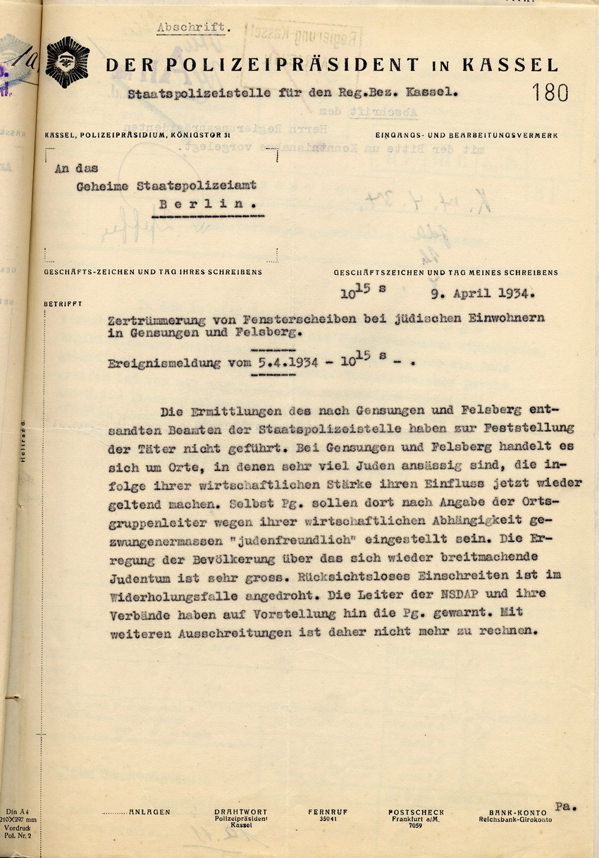 Bericht Bild zum Dokument Bericht des Polizeipräsidenten über die Zertrümmerung von Fens
