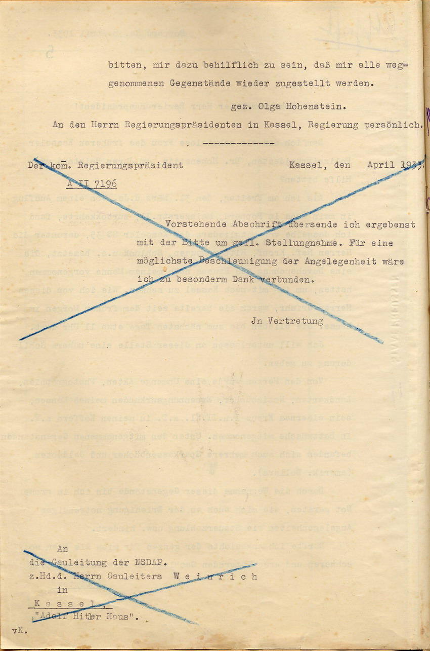 Bild zum Dokument Brief der Ehefrau des ehemaligen Polizeipräsidenten Hohenstein