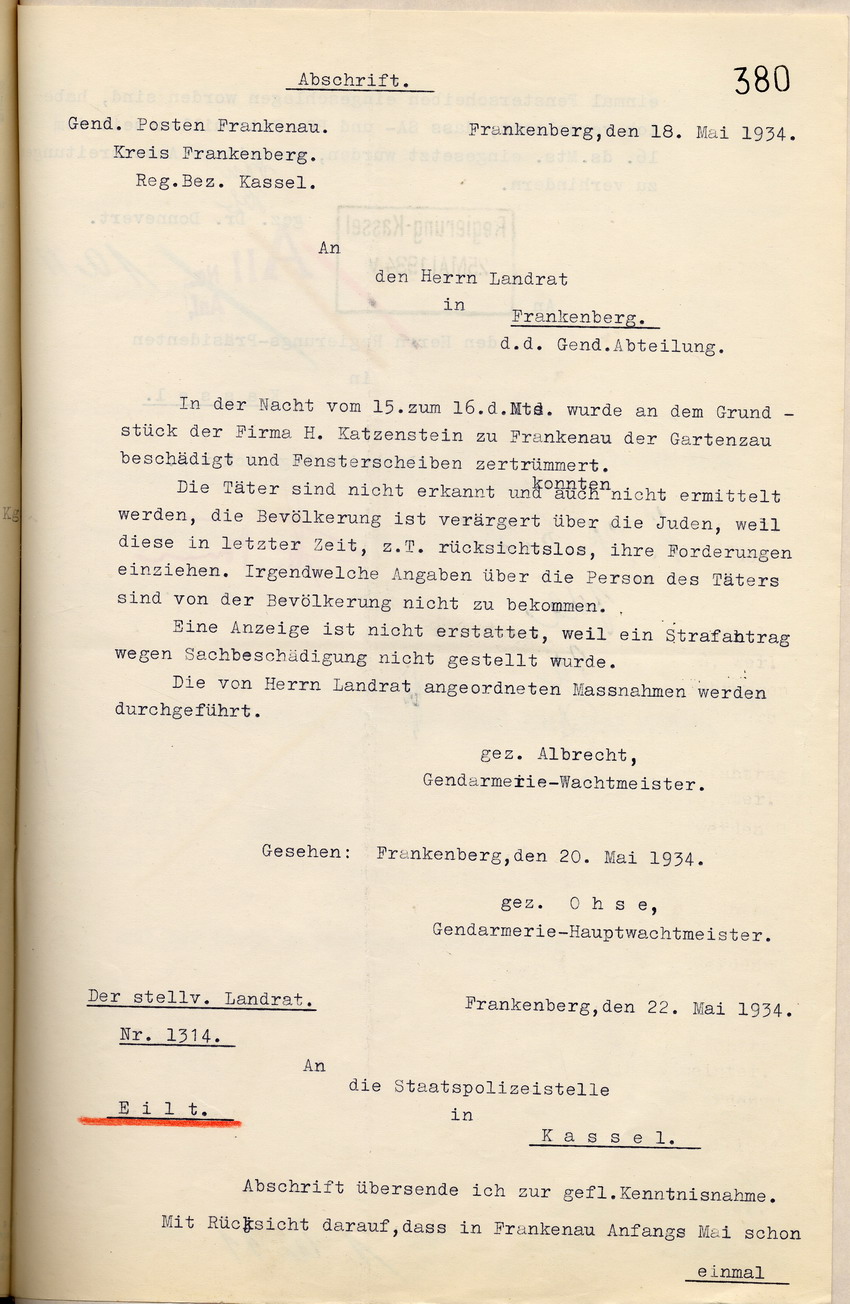 Bericht (1) Bild zum Dokument Bericht der Gendarmerie zu Sachbeschädigungen am Grundstück de