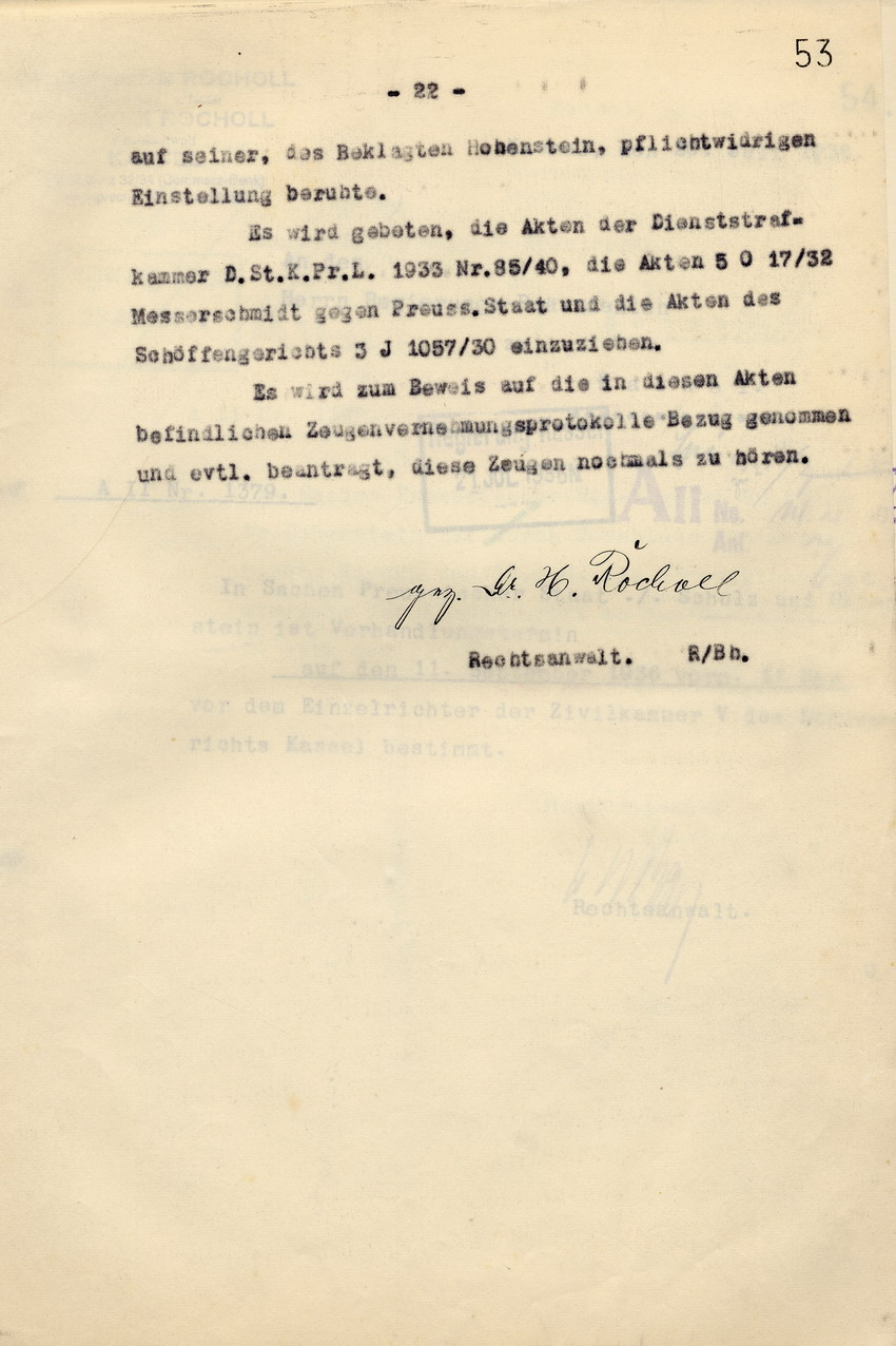 Bild zum Dokument Anwaltskanzlei Rocholl: Klageschrift an das Landgericht Kassel