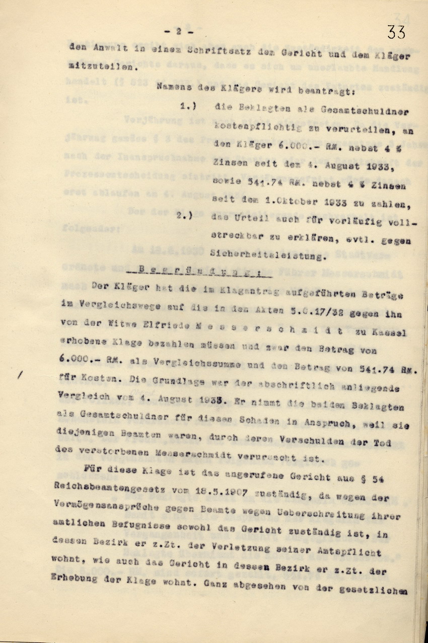 Bild zum Dokument Anwaltskanzlei Rocholl: Klageschrift an das Landgericht Kassel
