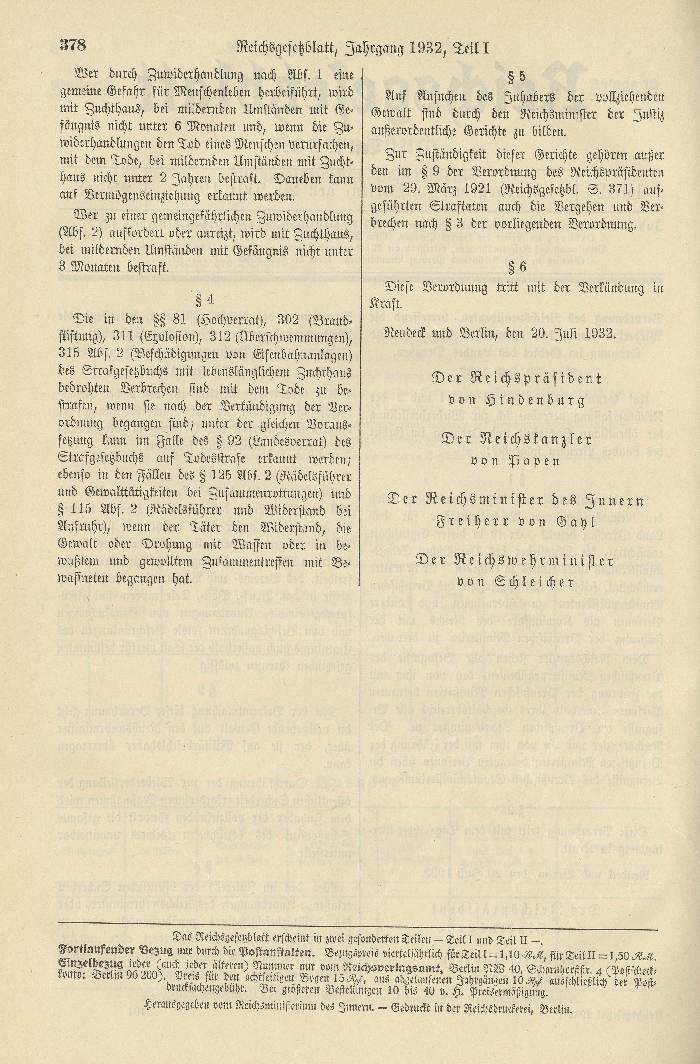 Bild zum Dokument Verordnung des Reichspräsidenten, betr. die Wiederherstellung