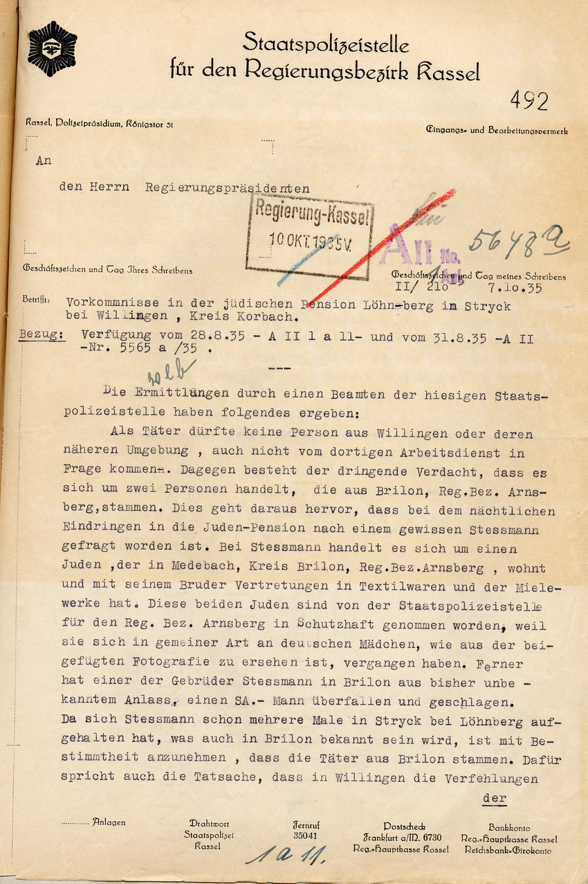 Schreiben Pfeffer (1) Bild zum Dokument Schreiben des Polizeipräsidenten zu der Ruhestörung und Sachbe