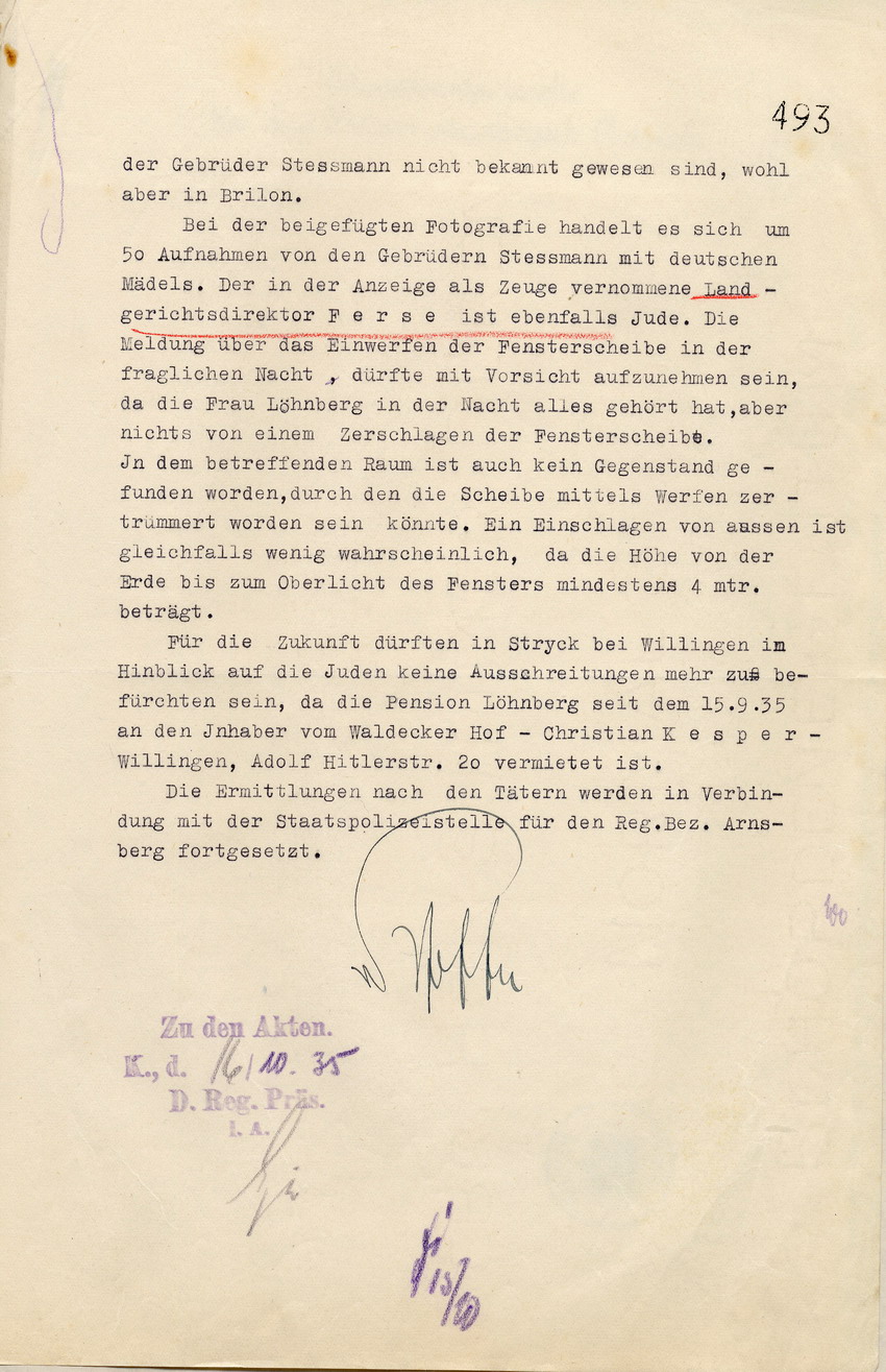 Schreiben Pfeffer (2) Bild zum Dokument Schreiben des Polizeipräsidenten zu der Ruhestörung und Sachbe