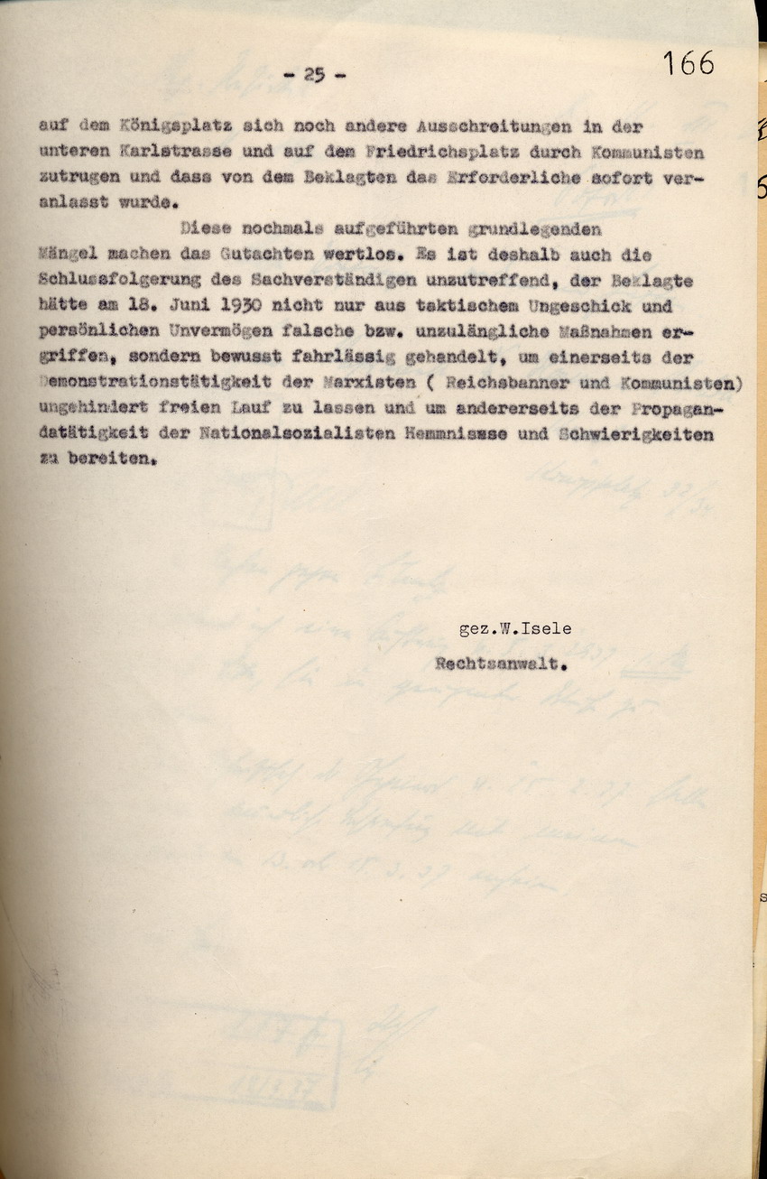 Bild zum Dokument Rechtsanwalt Isele: Erwiderung auf den Schriftsatz der Anwalts