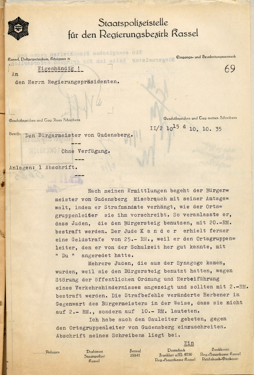 Beschwerde (1) Bild zum Dokument Beschwerde der Staatspolizeistelle über den Bürgermeister von