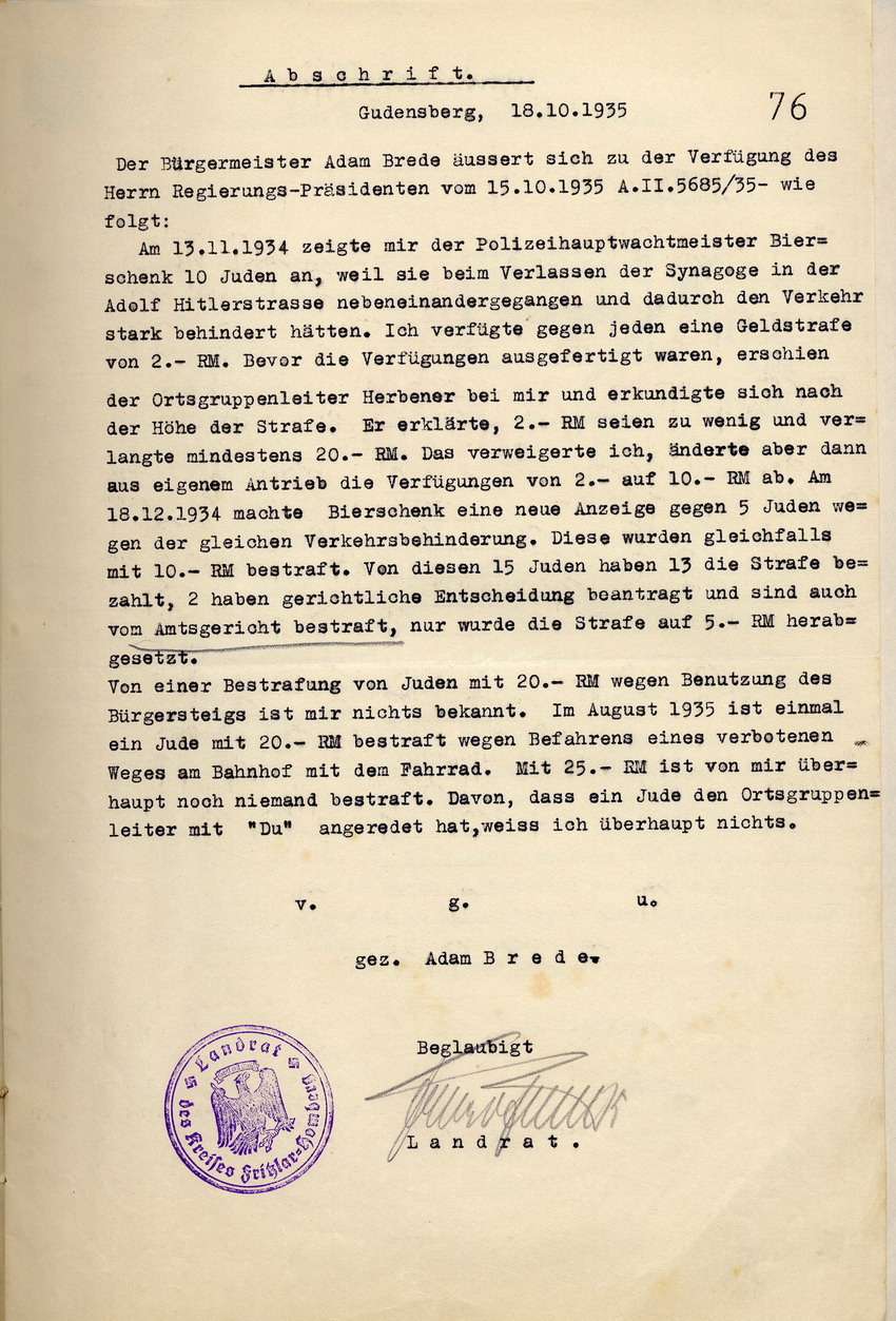 Stellungnahme Brede Bild zum Dokument Stellungnahme des Bürgermeisters Adam Brede auf die Beschwerde