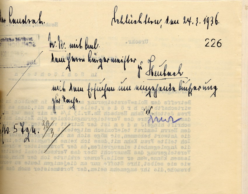 Anschreiben Bild zum Dokument Mitteilung des Bürgermeisters zu der Beschwerde, dass jüdische