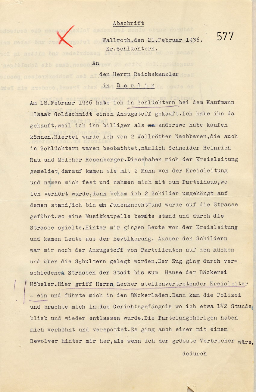Beschwerde Staaf (1) Bild zum Dokument Beschwerde Heinrich Staafs wegen Demütigung und Misshandlungen
