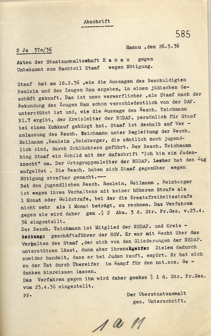 Mitteilung Oberstaatsanwalt Bild zum Dokument Mitteilung der Staatsanwaltschaft, dass das Verfahren wegen Nö