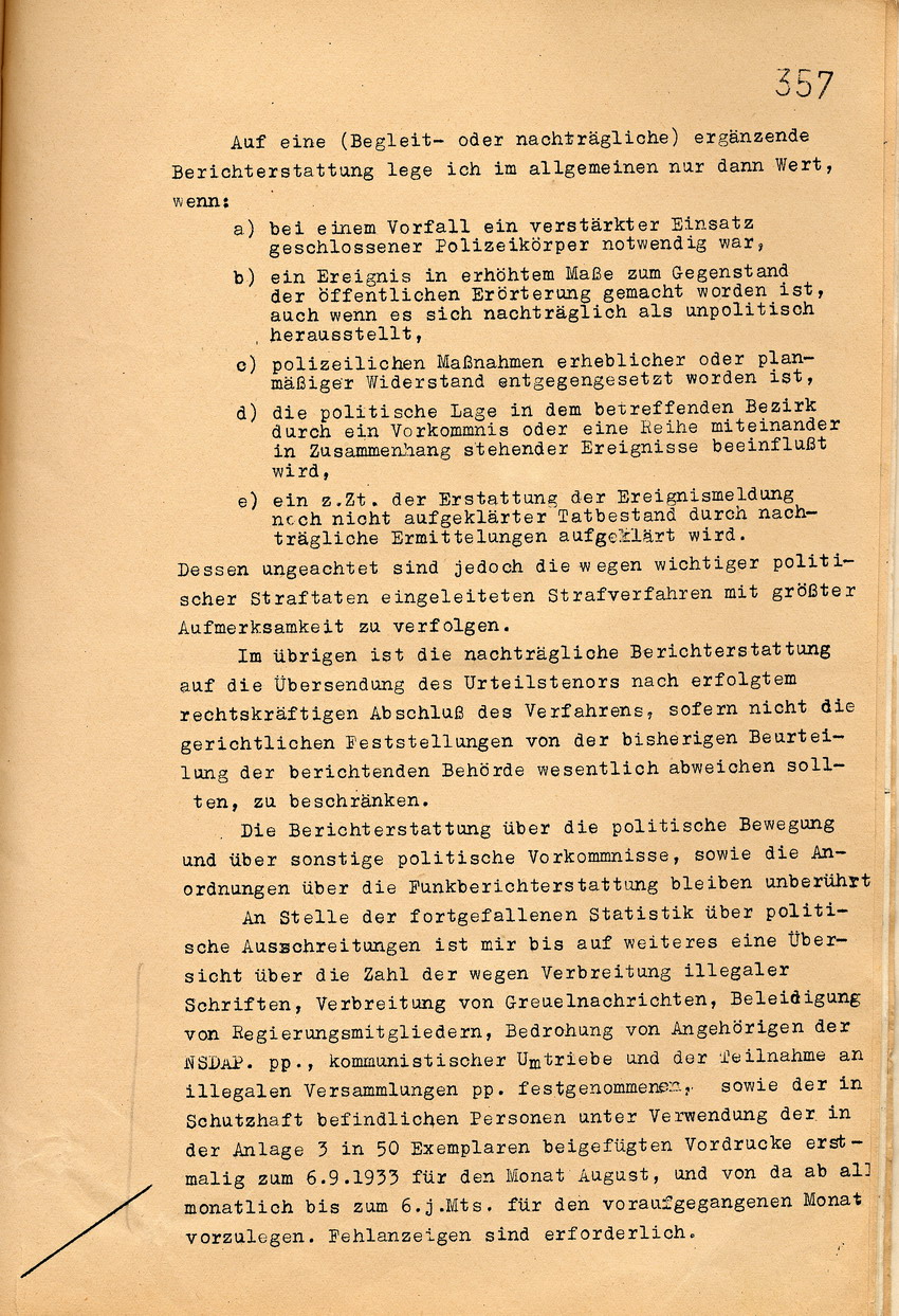 Anordnung (3) Bild zum Dokument Anordnung des Geheimen Staatspolizeiamtes zur Berichterstattun