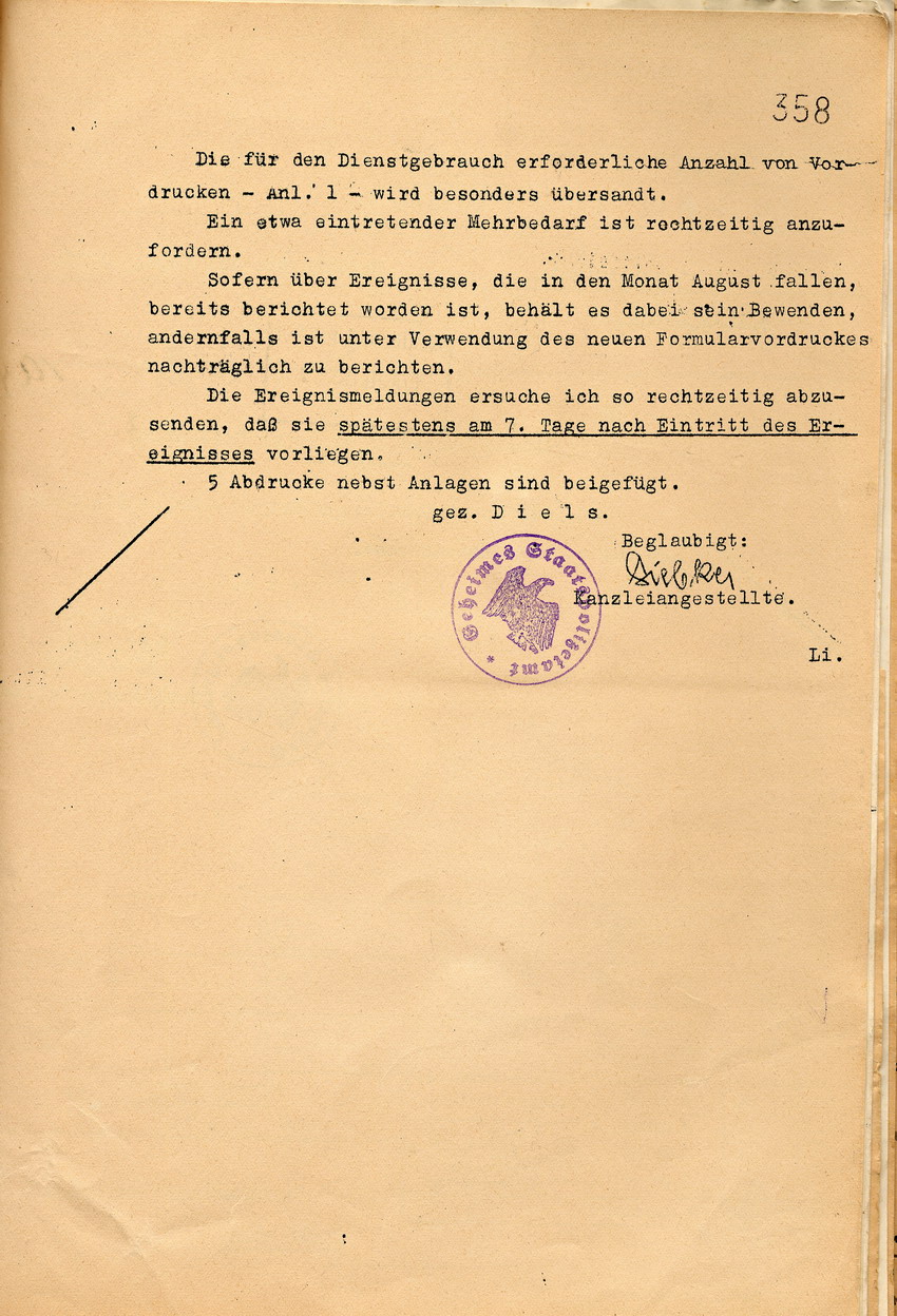 Anordnung (4) Bild zum Dokument Anordnung des Geheimen Staatspolizeiamtes zur Berichterstattun
