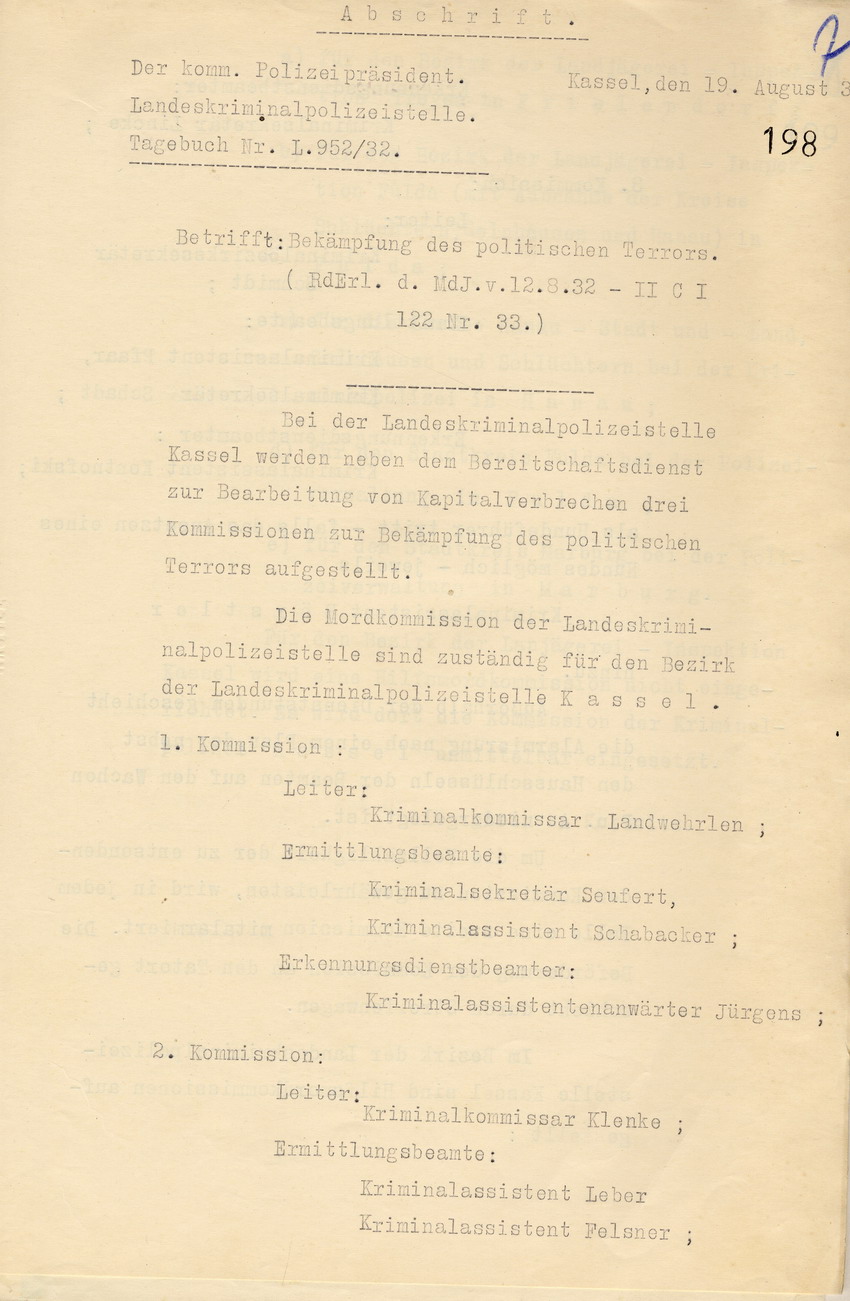 Aufstellung (1) Bild zum Dokument Aufstellung von drei Kommissionen zur Bekämpfung des politisch