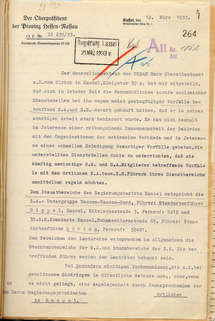 Anordnung (1) Bild zum Dokument Anordnung des Oberpräsidenten von Hessen-Nassau Vorfälle mit A