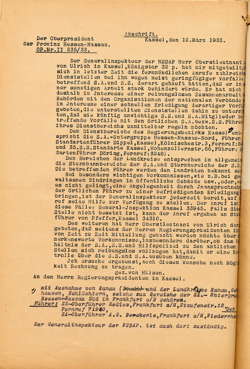 Weitergabe (2) Bild zum Dokument Weitergabe der Anordnung des Oberpräsidenten von Hessen-Nassa