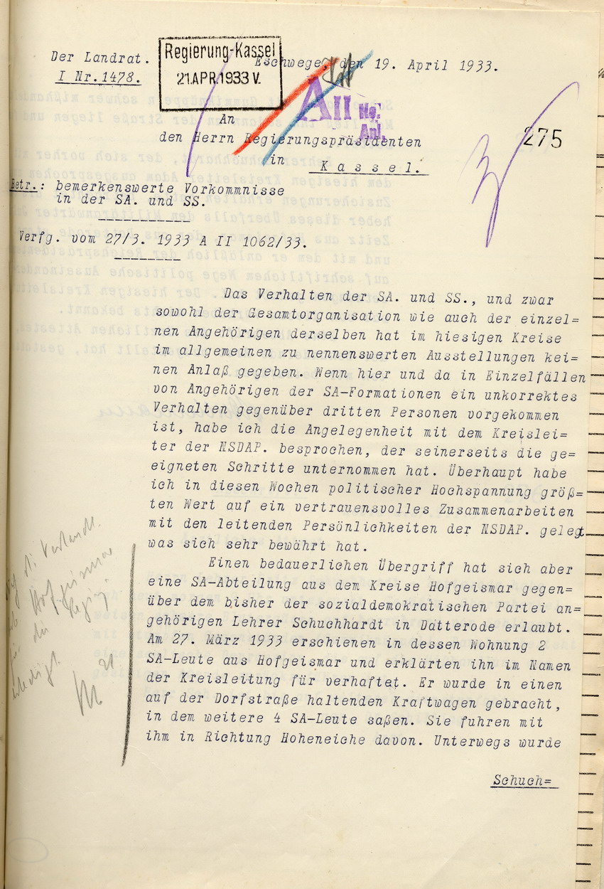 Bericht (1) Bild zum Dokument Bericht des Landrates über bemerkenswerte Vorkommnisse mit der