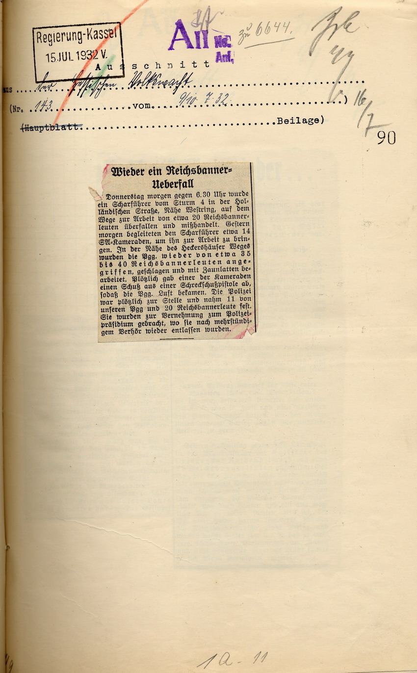 Hessische Volkswacht Nr. 143 Bild zum Dokument Zeitungsartikel der Hessischen Volkswacht "Wieder ein Reichsba