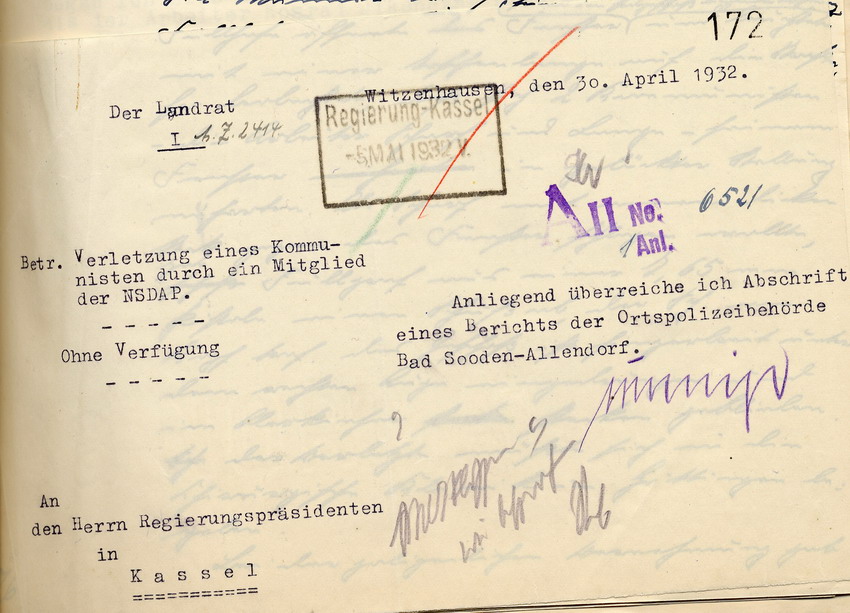 Anschreiben Bild zum Dokument Bericht der Polizei über einen Zwischenfall zwischen Nationals