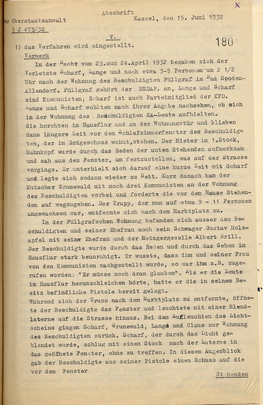Ergebnis Oberstaatsanwalt (1) Bild zum Dokument Mitteilung des Oberstaatsanwaltes, dass das Verfahren gegen Lu