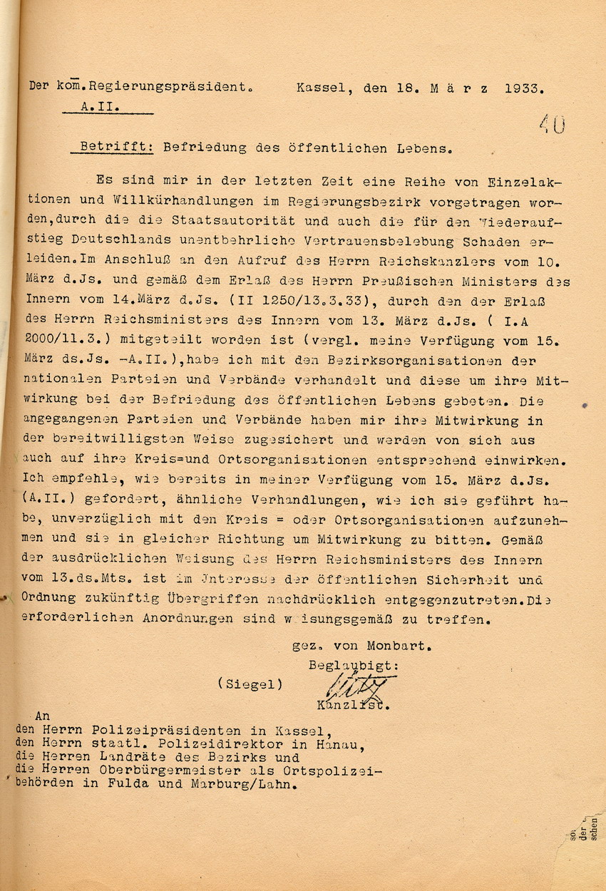 Mitteilung Regierungspräsident Bild zum Dokument Mitteilung des Regierungspräsidenten zur Befriedung des öffent