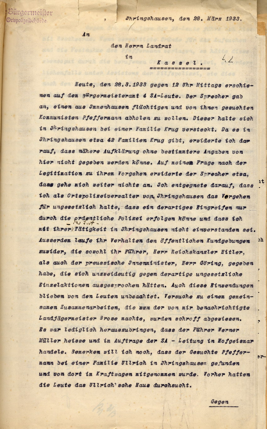 Beschwerde (1) Bild zum Dokument Beschwerde des Bürgermeisters von Ihringhausen über eine eine