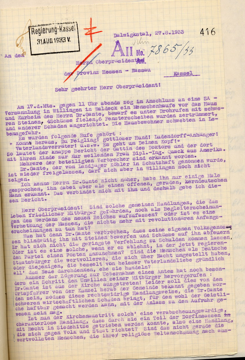 Beschwerde (1) Bild zum Dokument Beschwerde des Majors a.D. Ruth über die Behandlung Dr. Gantes
