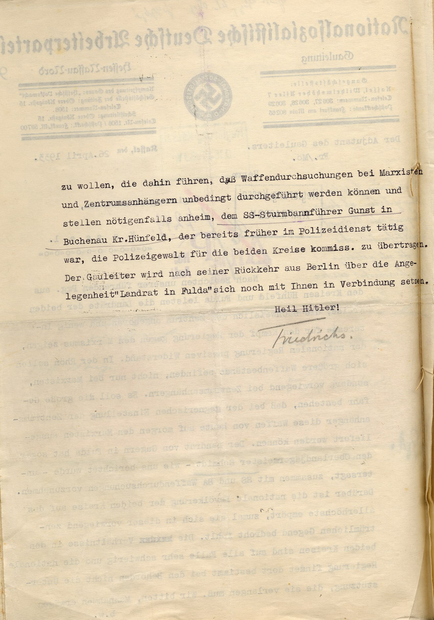 Beschwerde NSDAP (2) Bild zum Dokument Beschwerde der NSDAP über die Landräte von Hünfeld und Fulda,