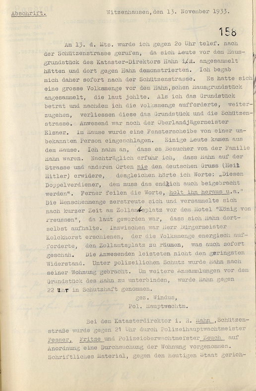 Bericht Polizei (1) Bild zum Dokument Berichte der Polizei über Ausschreitungen gegen Katasterdirekt