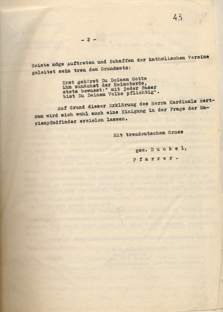 Reaktion Pfarrer (2) Bild zum Dokument Reaktion des Pfarrers auf die Beschwerde der NSDAP in Gross-Au