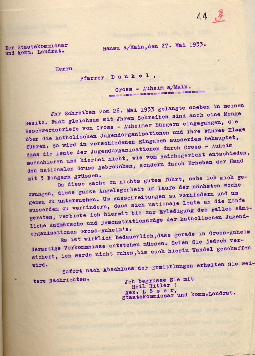 Mitteilung Landrat Bild zum Dokument Mitteilung des Landrates über Beschwerden von Gross-Auheimer B