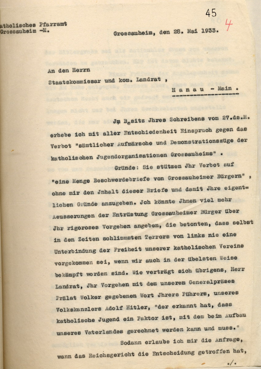 Einspruch Pfarrer (1) Bild zum Dokument Einspruch des Pfarrers gegen das Verbot sämtlicher Aufmärsche