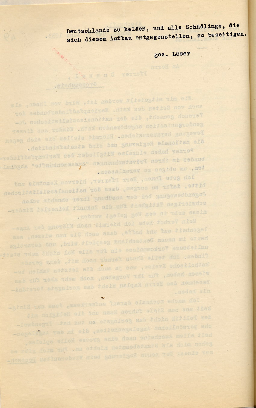 Anweisung Landrat (2) Bild zum Dokument Anweisung des Landrates an den Pfarrer in Zukunft die Hitlerju