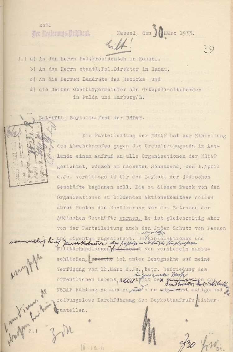 Bild zum Dokument Mitteilung an die Polizeipräsidenten und Ortspolizeibehörden,