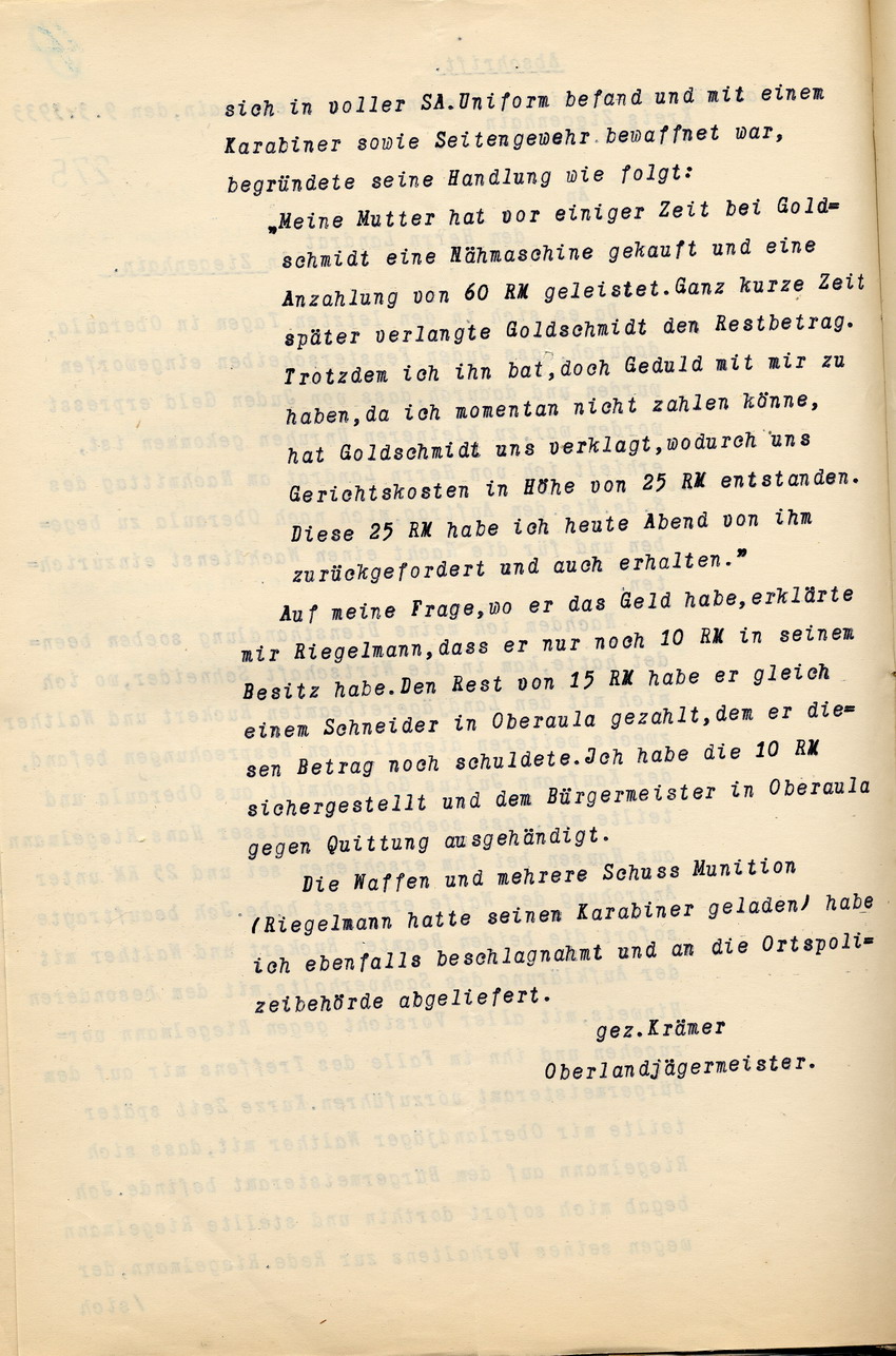 Bericht (2) Bild zum Dokument Bericht der Polizei über die Erpressung eines jüdischen Mitbür