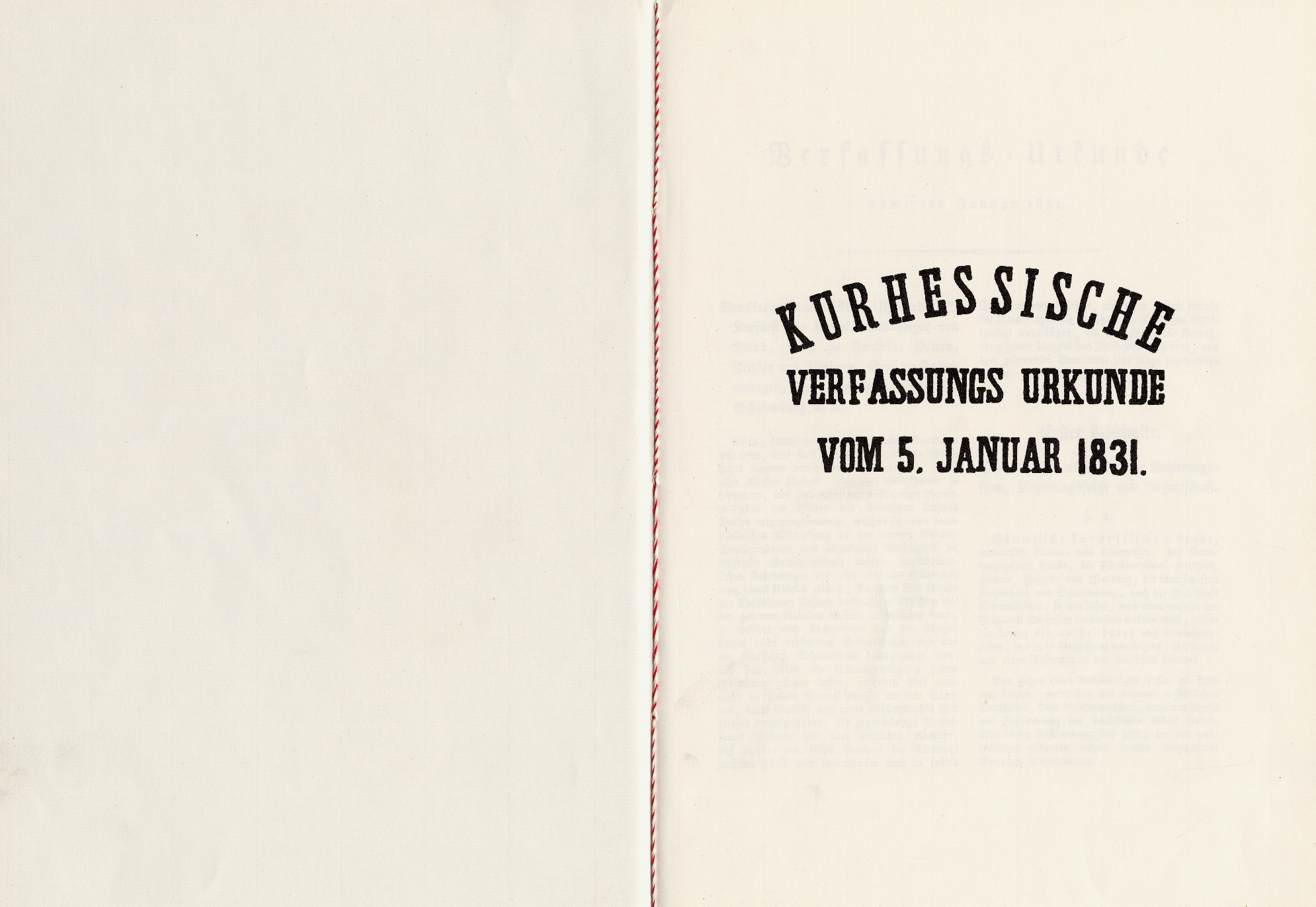 Kurhessische Verfassungsurkunde in herrschaftlichem Rot, gesiegelt und unterschrieben durch den Kurfürsten, 5. Januar 1831