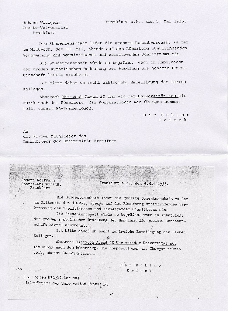 Bild zum Dokument Einladung zur Verbrennung "zersetzenden Schrifttums"