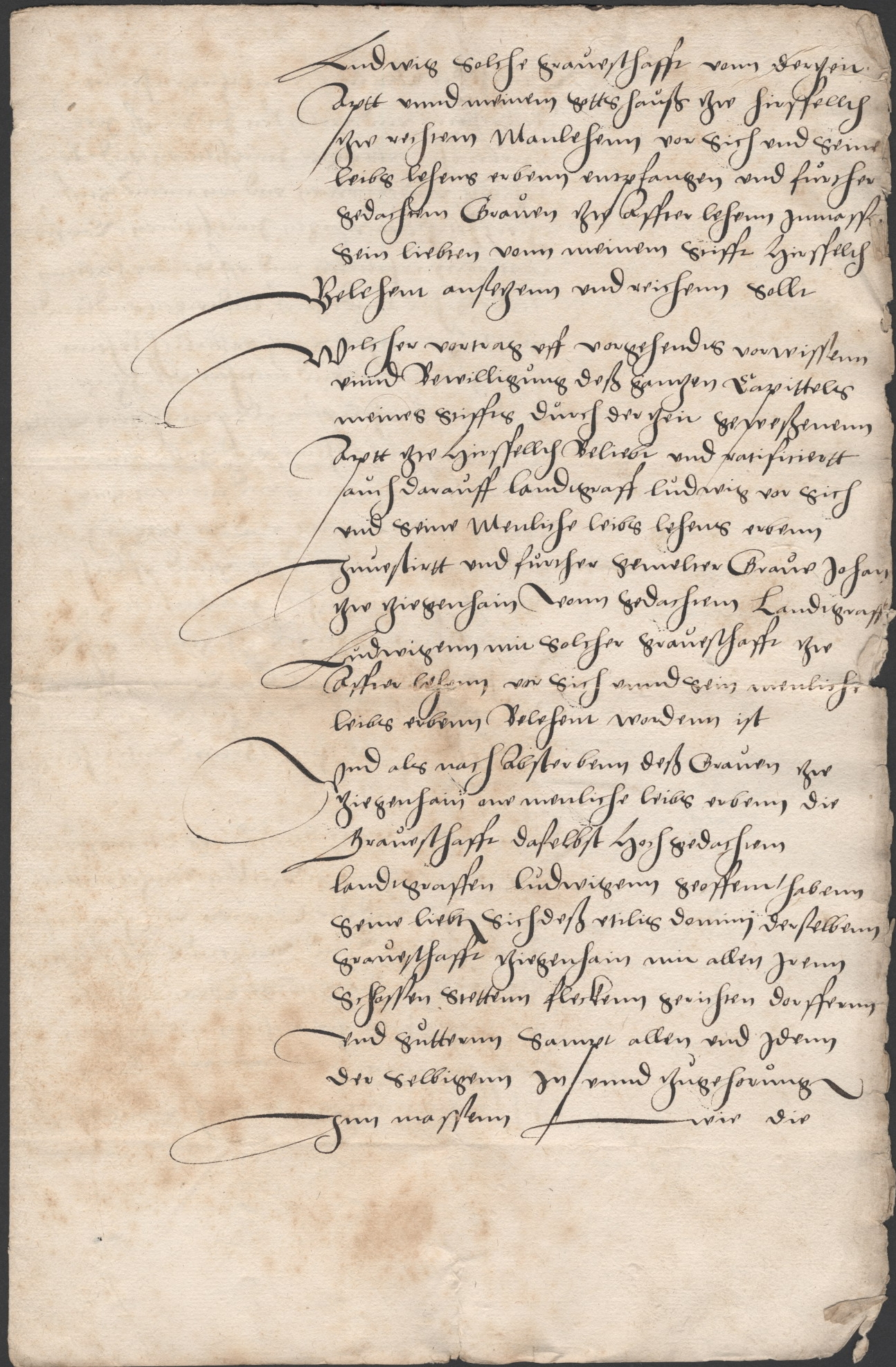 Bericht des Abtes Kraft zu Hersfeld an Kaiser Karl V. wegen der Lehnschaft der Grafschaft Ziegenhain,1549