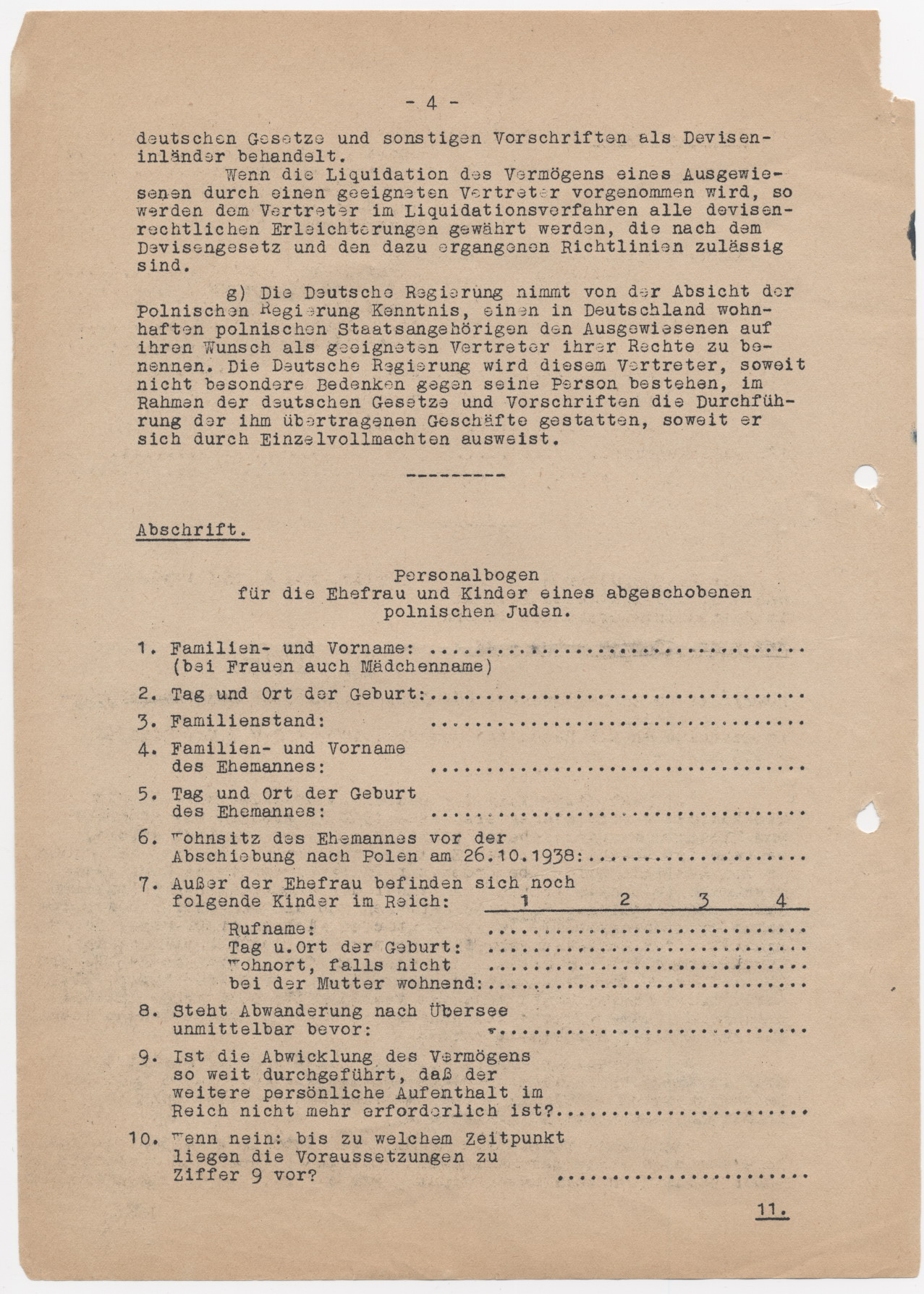 Briefabschriften, bezüglich des Aufenthaltsverbotes für Juden polnischer Staatsangehörigkeit