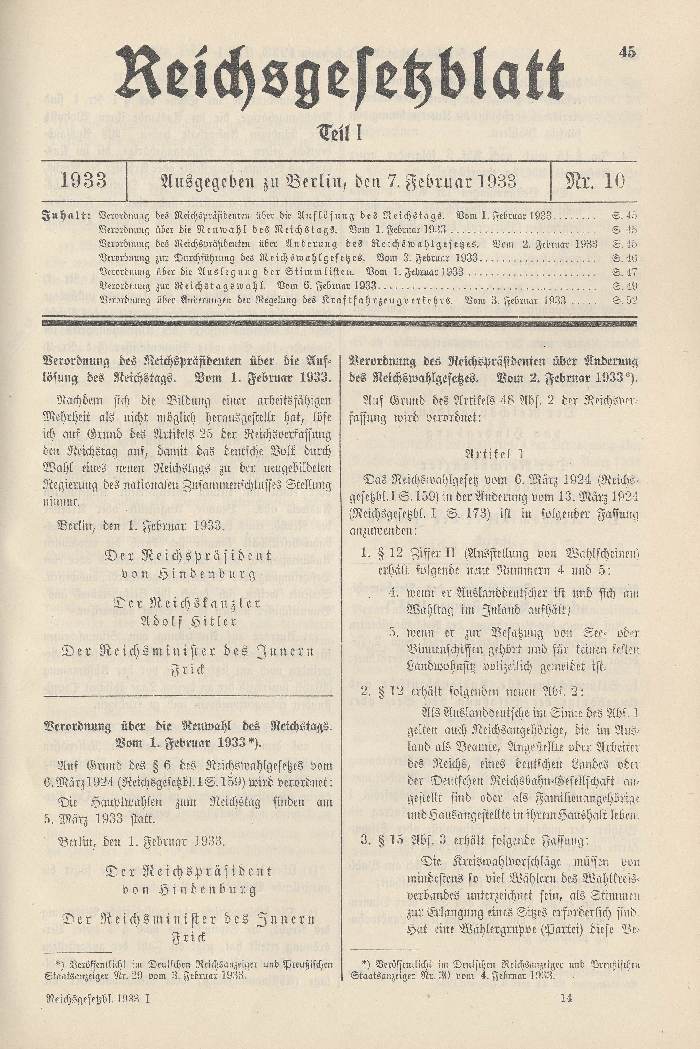 Bild zum Dokument Verordnung des Reichspräsidenten über Auflösung des RT bzw. de