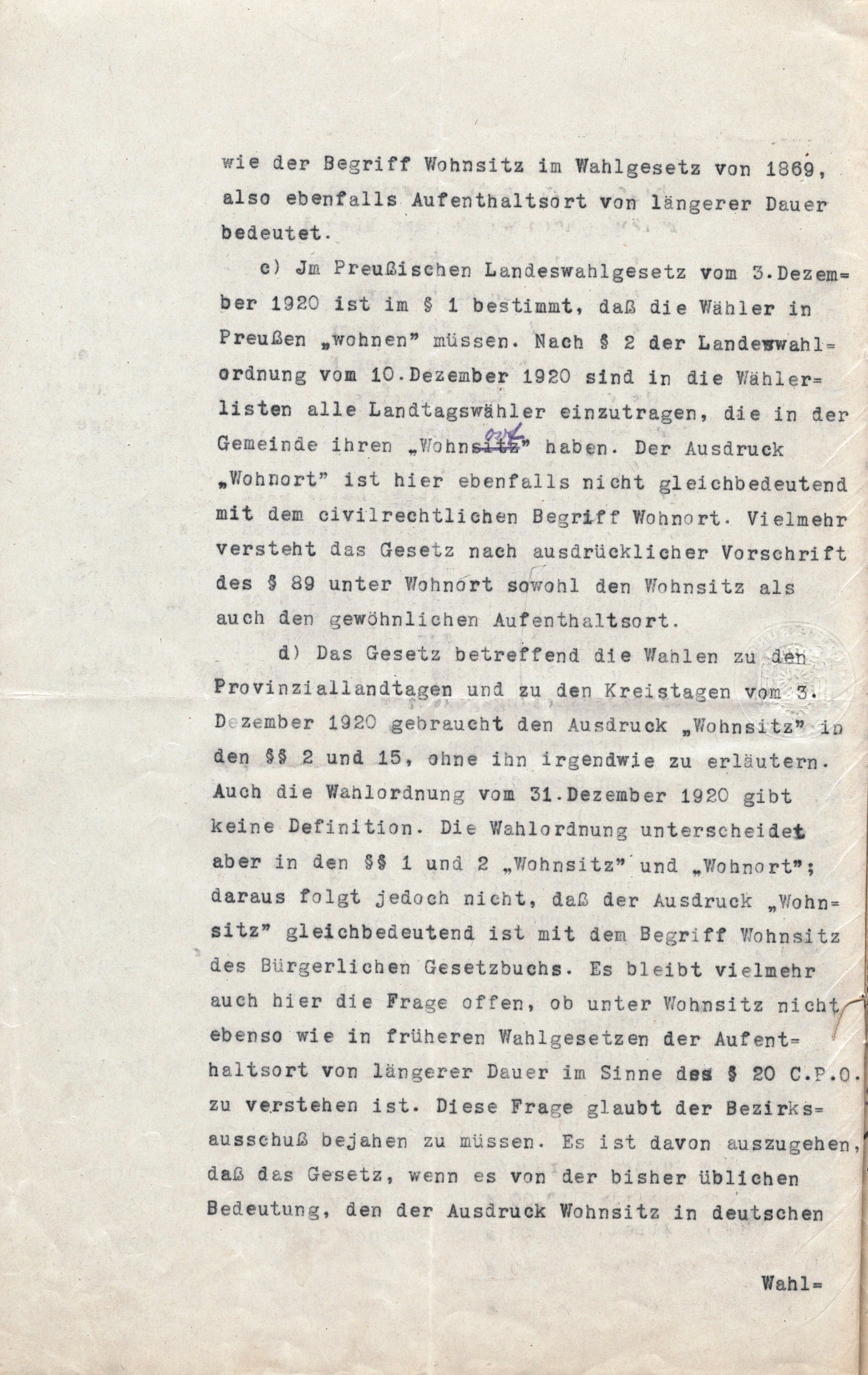 Urteil wegen des Kreisbeschlusses betreffend Wahl der Kreistagsmitglieder vom 11. Oktober 1921