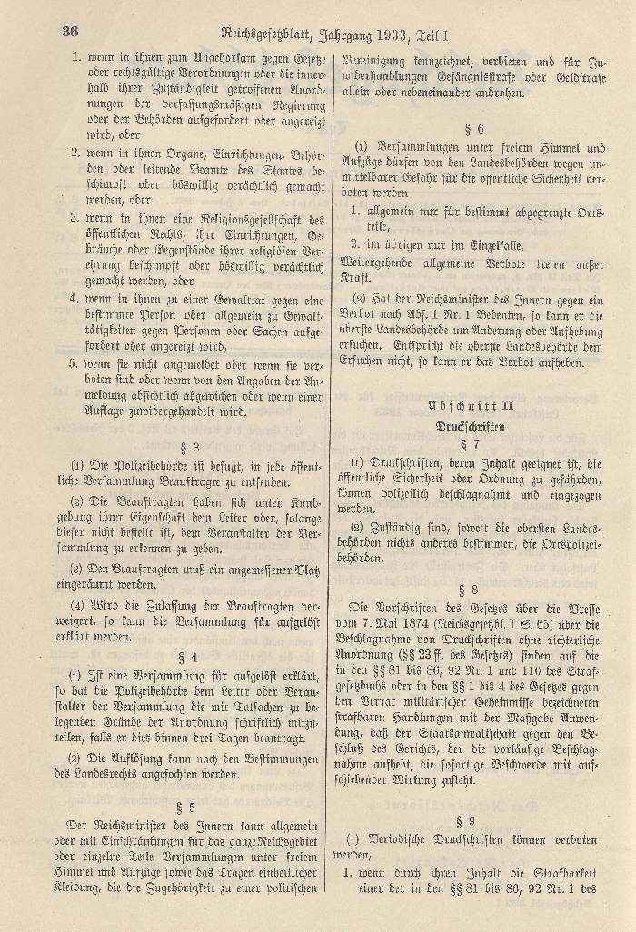 Bild zum Dokument Verordnung des Reichspräsidenten zum Schutze des deutschen Vol