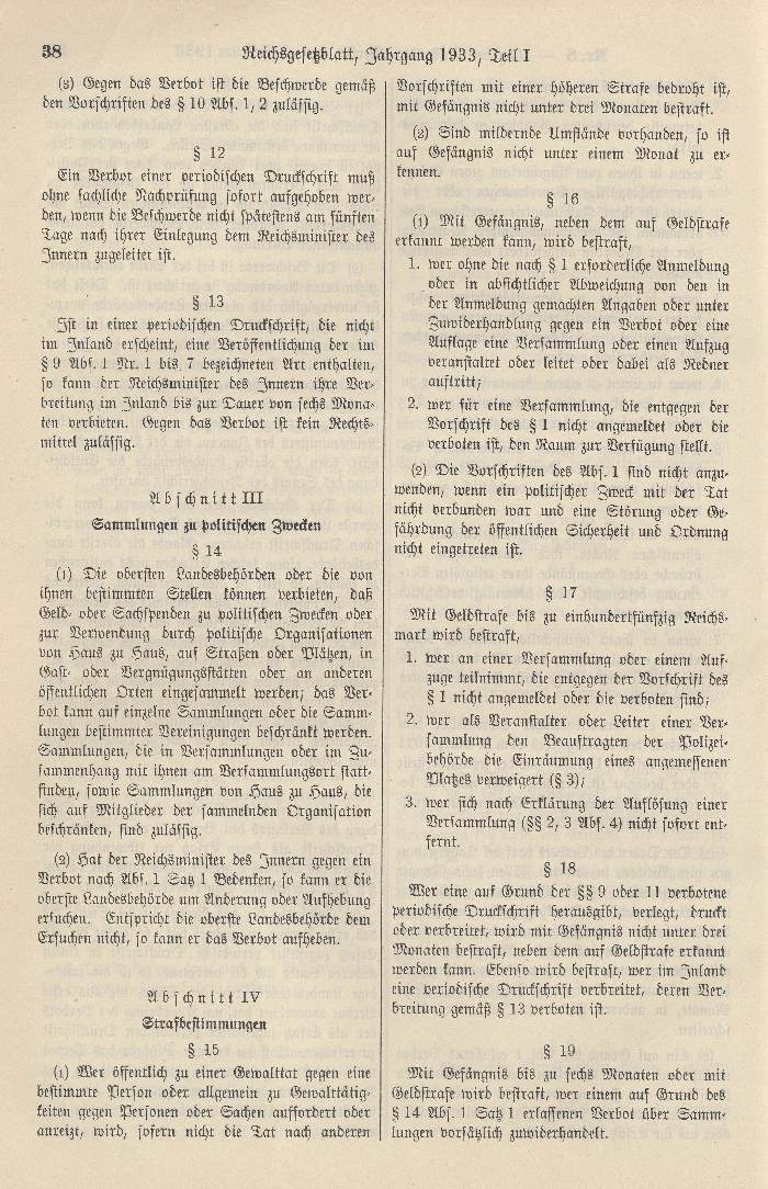 Bild zum Dokument Verordnung des Reichspräsidenten zum Schutze des deutschen Vol