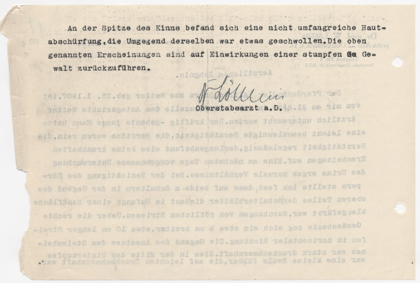 Ärztliches Zeugnis von Dr. med. W. Löhlein, über die physische Verfassung des Inhaftierten A. Stern, Wetter 14.09.1933